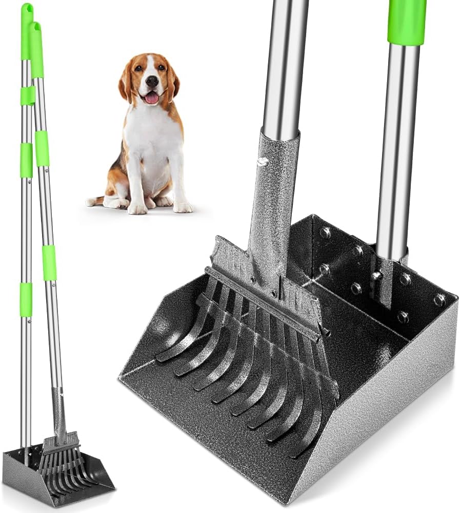 TOOGE Long-Handle Dog Pooper Scooper – Rake & Metal Tray Set