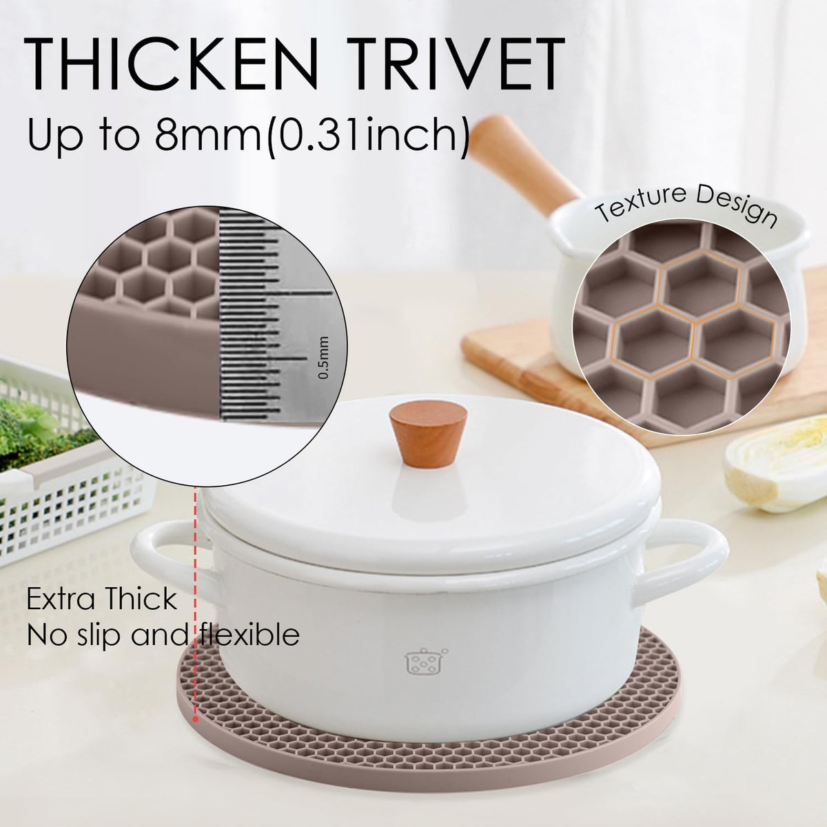 Honeycomb texture and thickness detail of almond silicone trivet