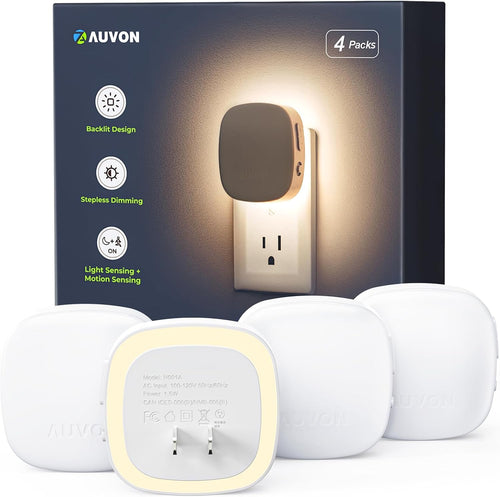 AUVON four-pack white plug-in backlit night lights with US plugs