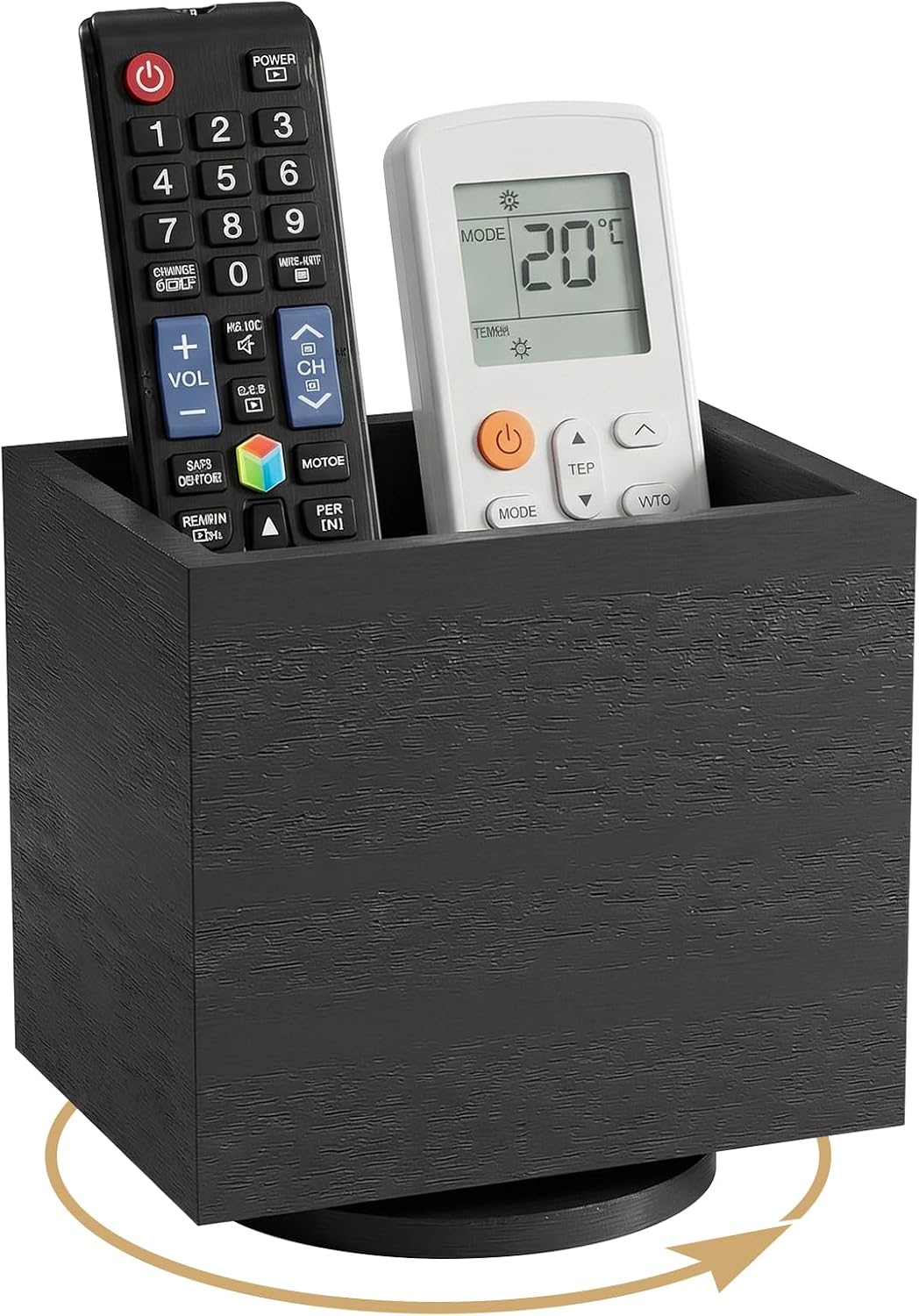 Black rotating wood remote holder — view 2