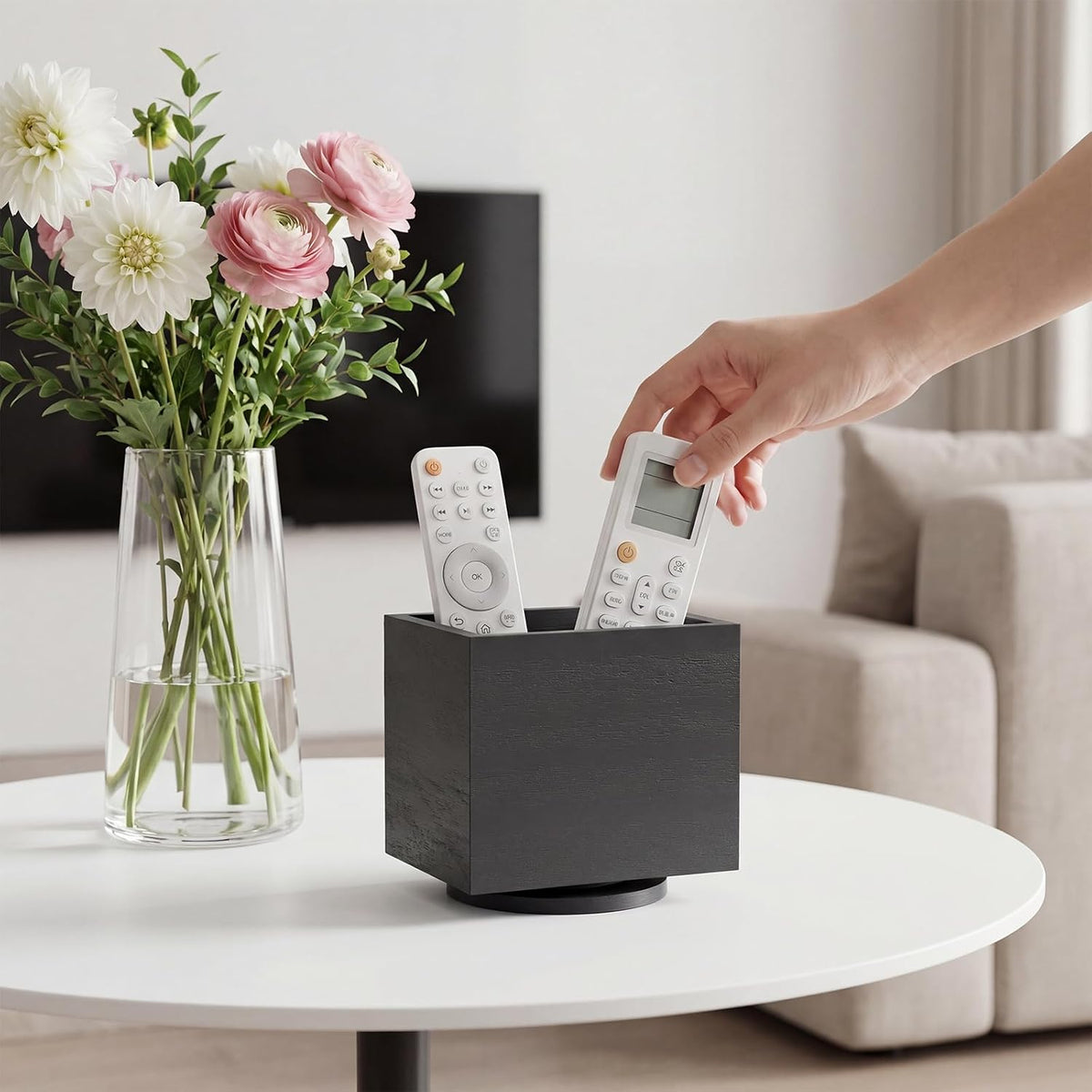 Black rotating wood remote holder — view 3