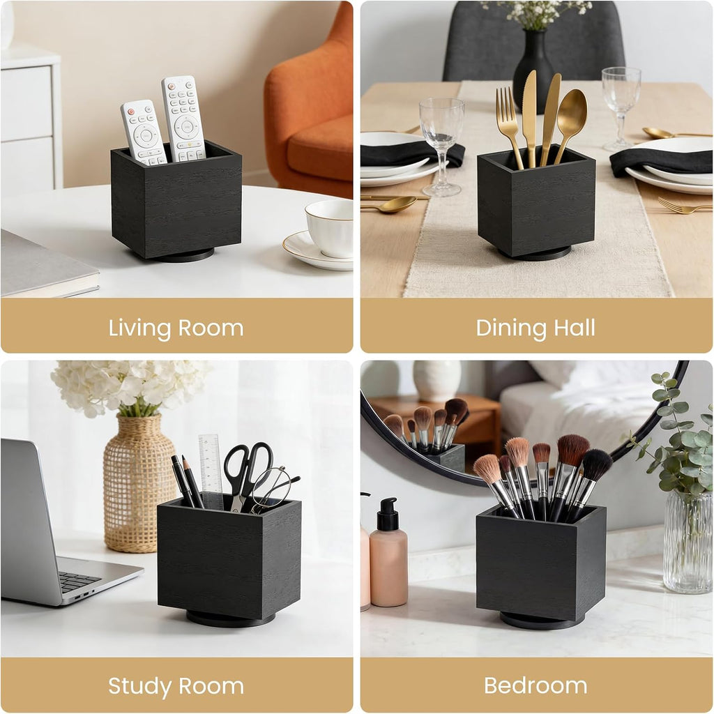 Black rotating wood remote holder — view 5