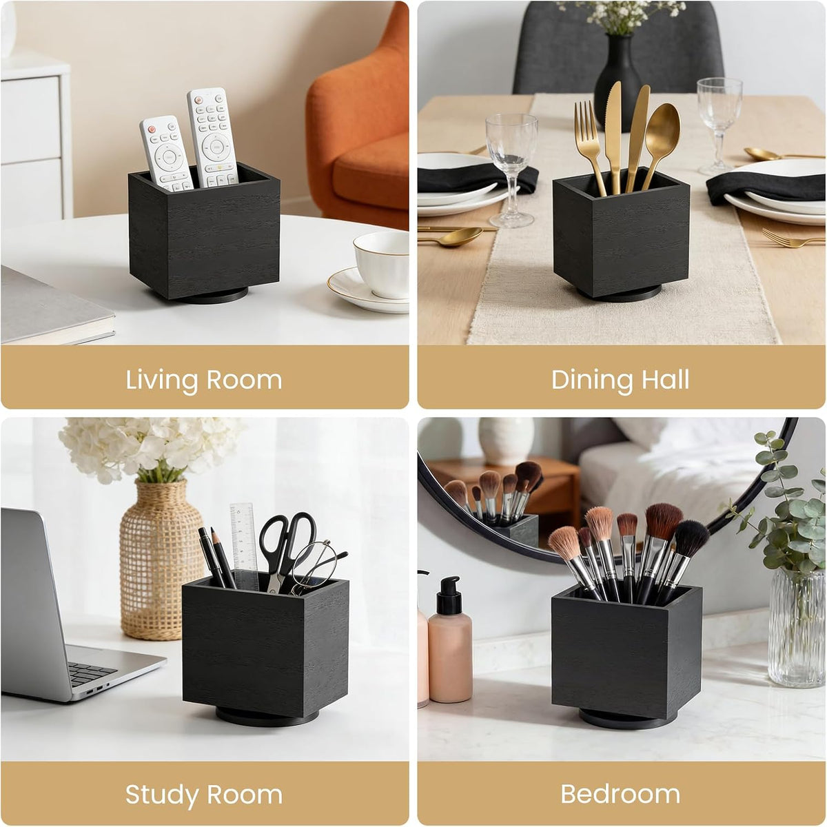 Black rotating wood remote holder — view 5
