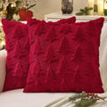Two burgundy Christmas tree pillow covers; inserts not included