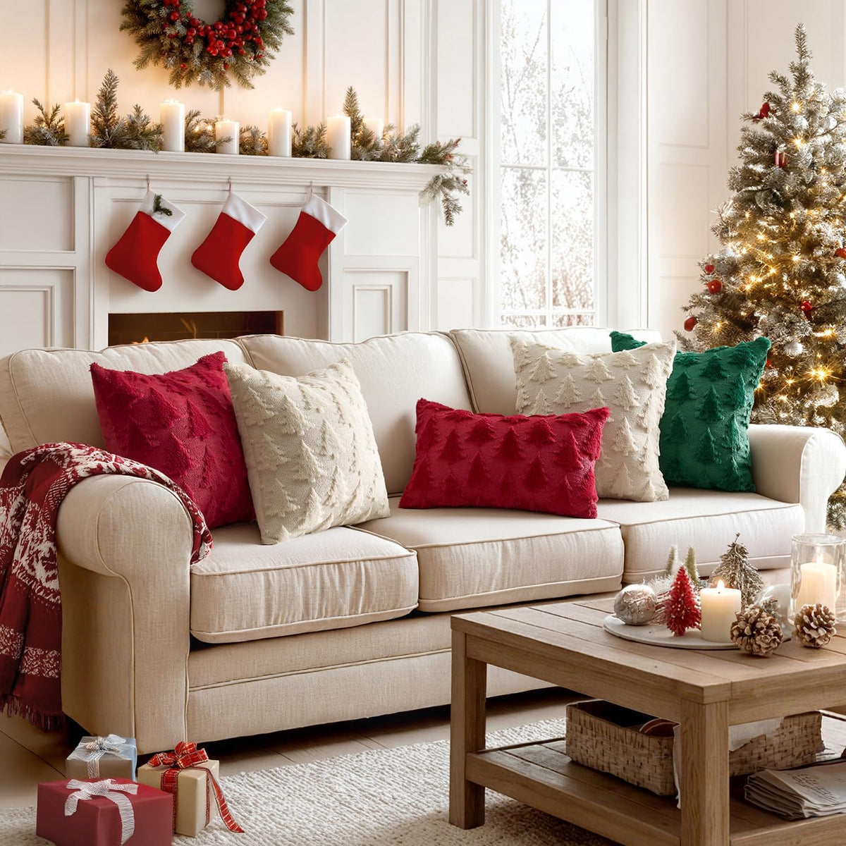 Christmas pillow styling inspiration; other colors and sizes not included