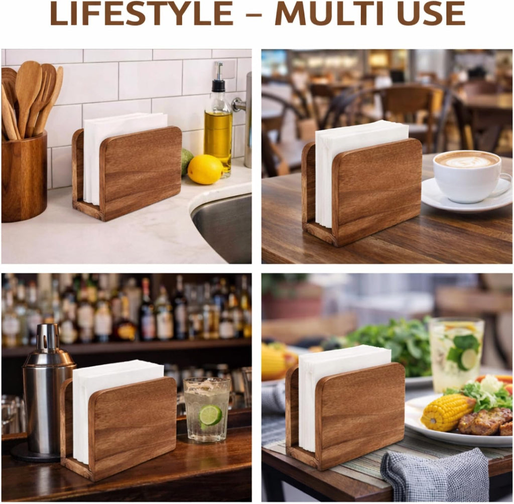 Wood napkin holder styling examples for kitchens and dining spaces