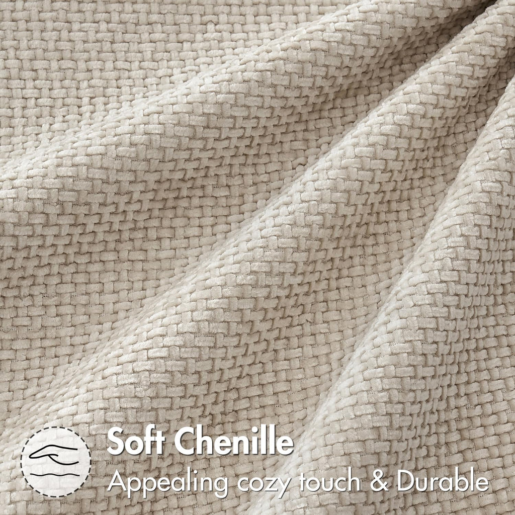 Close-up of beige chenille fabric texture