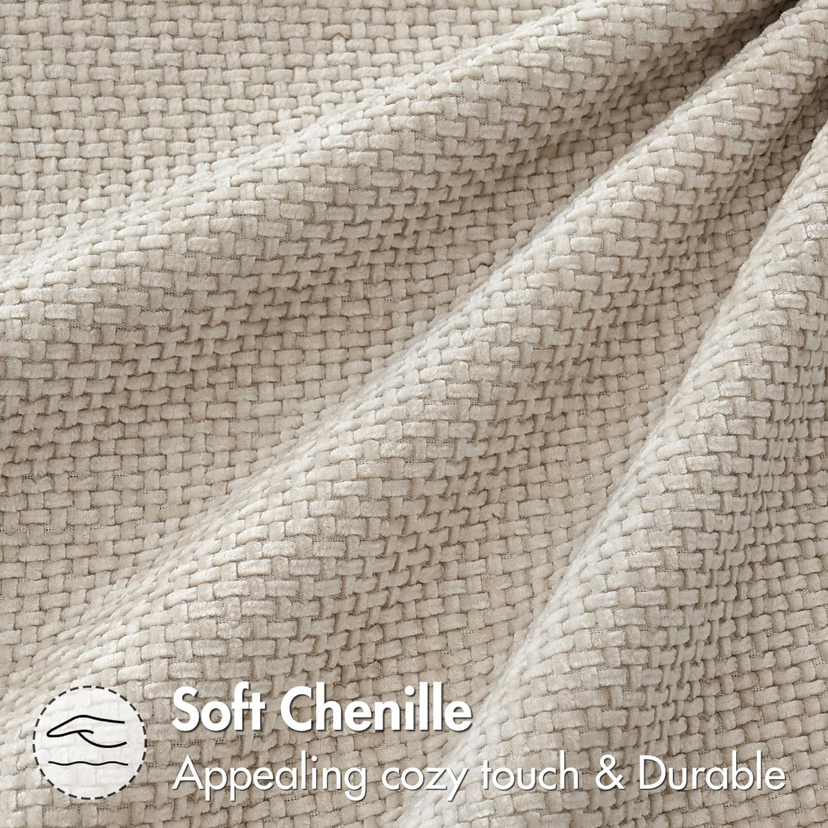 Close-up of beige chenille fabric texture