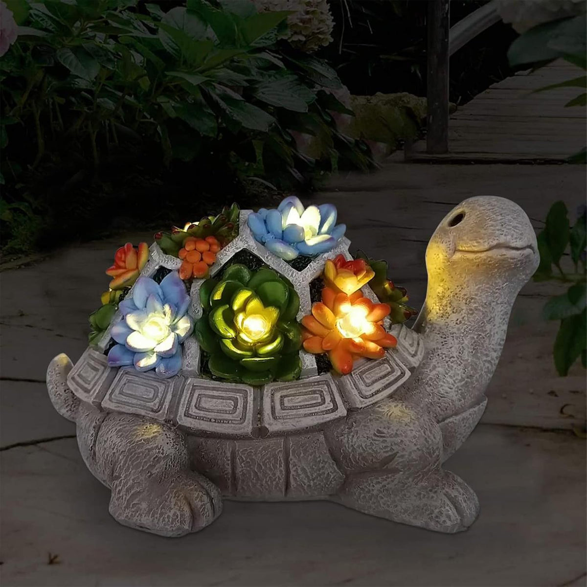 Nacome Solar Turtle Garden Statue – Succulent Design, 7 LED Lights