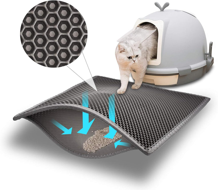 Pieviev Double-Layer Cat Litter Mat – Gray, 24 × 15 in