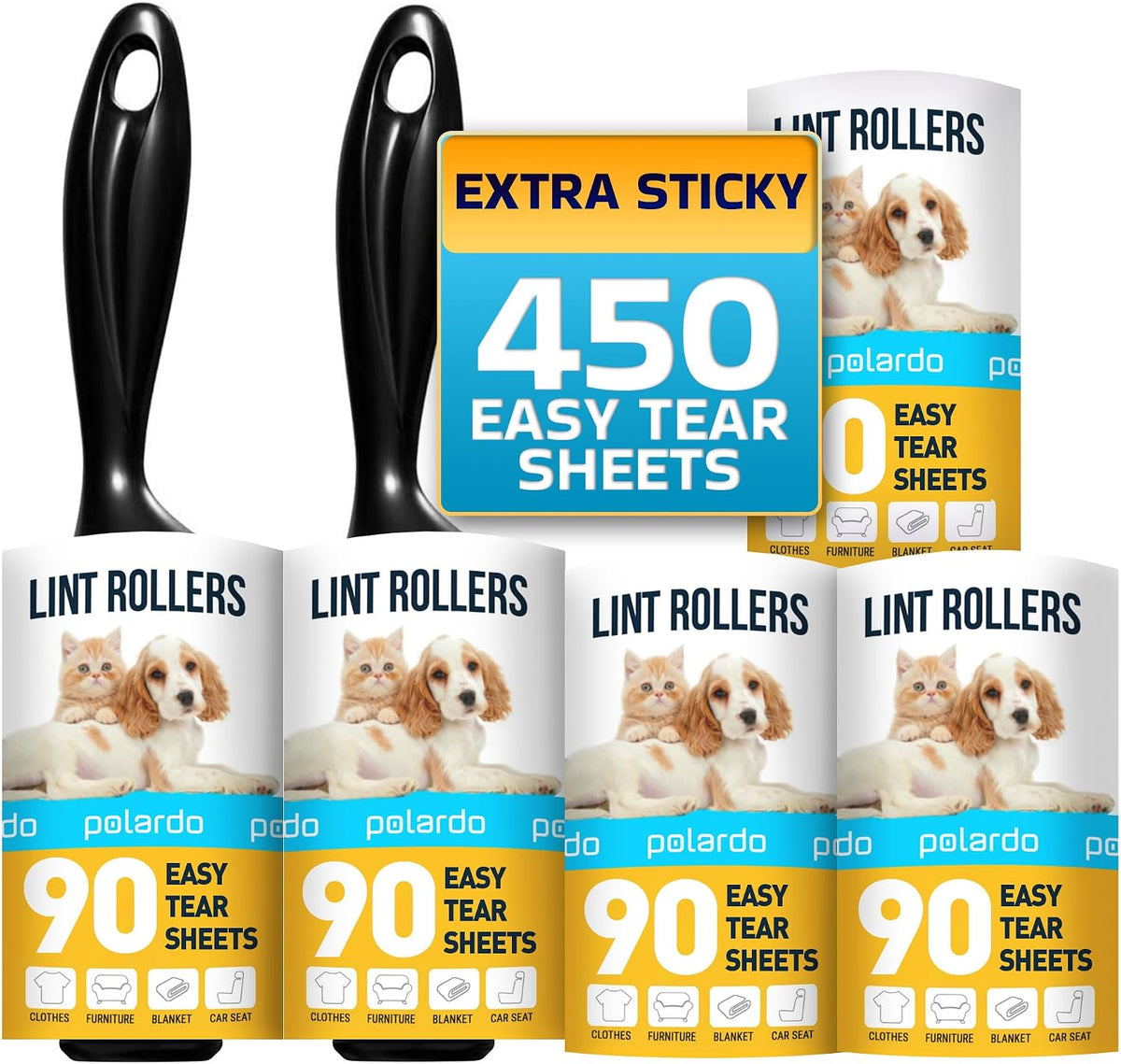 Polardo Pet Hair Lint Rollers – 5-Roll Pack, White