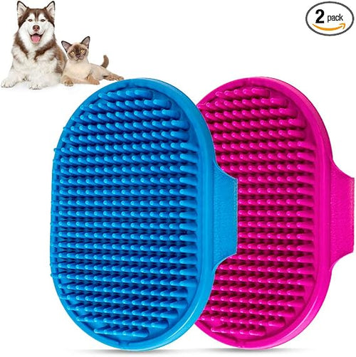 Aoche Pet Bath Brushes – 2-Pack, Blue & Rose