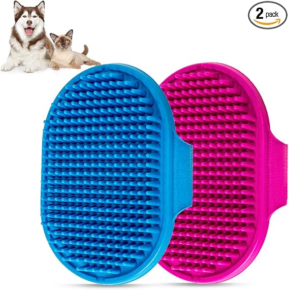 Aoche Pet Bath Brushes – 2-Pack, Blue & Rose